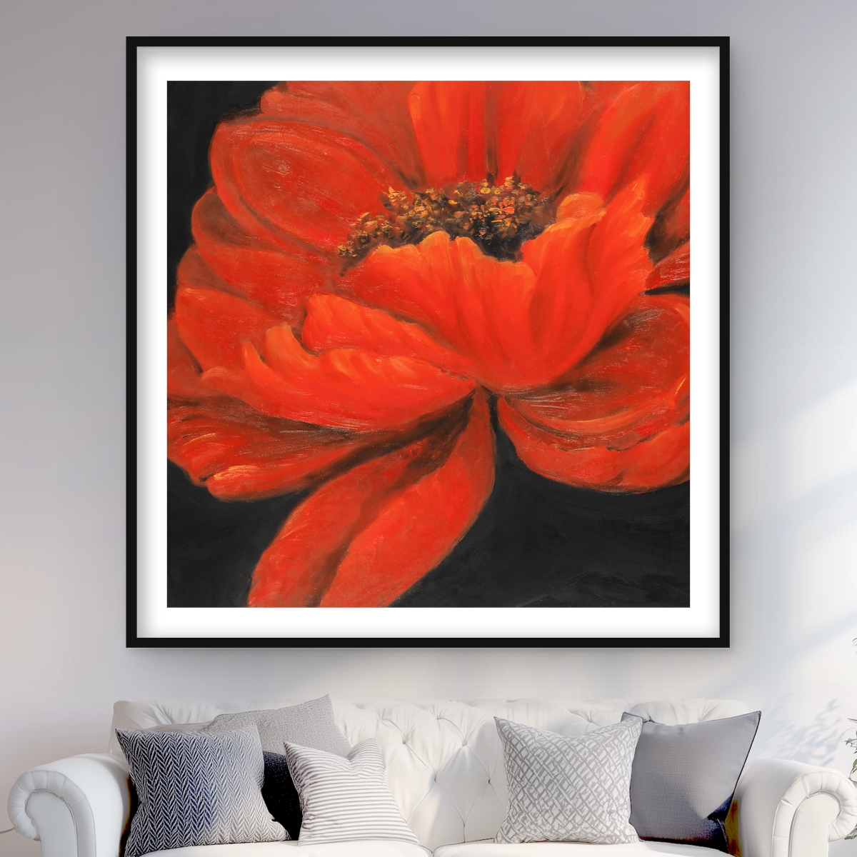 C1FM48482NHE0A Red Petal Flower - Framed Matted Print Wall Art for Bedroom Decor - 48 x 48 in.