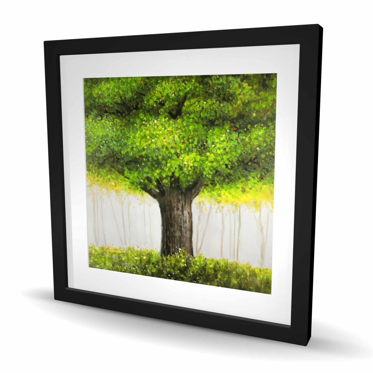 C1FM2424OTVYOE 24 x 24 in. Big Green Tree - Framed Matted Print Wall Art - Home Decor Art