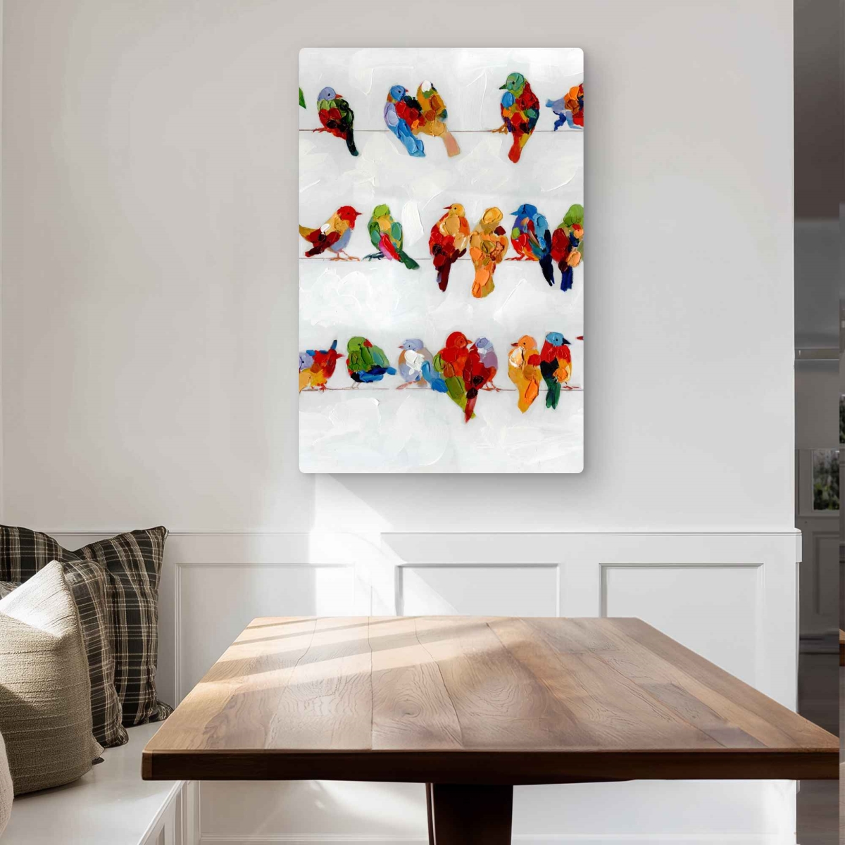 C1MP2436FQPTN7 24 x 36 in. Colorful Birds On A Wire Wall Art - Blue Exotic Metal Print Decor