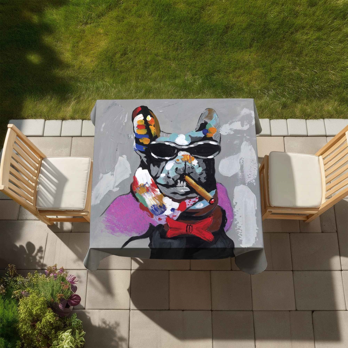 Picture of Begin Home Decor C1TC585805B8YA 58 x 58 in. Abstract Bulldog with Cigar Tablecloth - Retro Home Decor