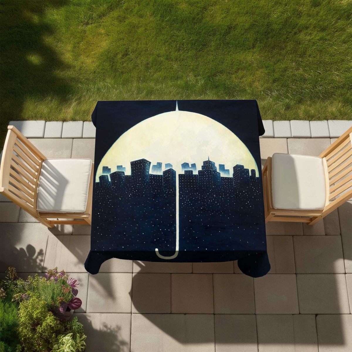 Picture of Begin Home Decor C1TC585824LHWT 58 x 58 in. A City Under Umbrellas - Illustrated Tablecloth for Decor