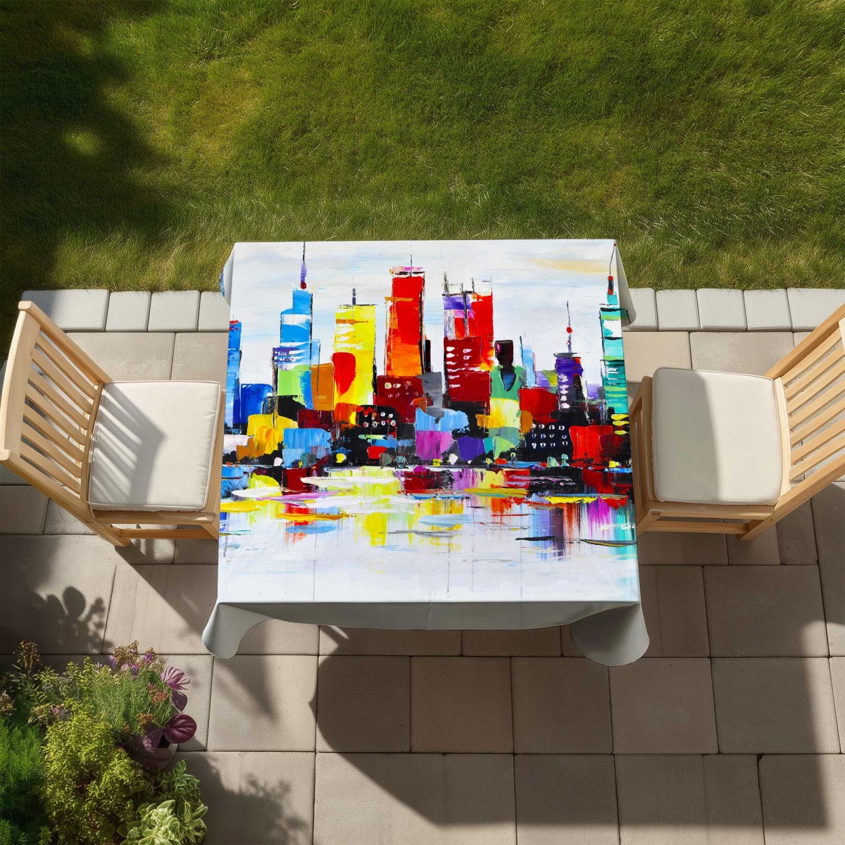 Picture of Begin Home Decor C1TC585899OPJP 58 x 58 in. Abstract & Colorful City Tablecloth - Shapes Cities