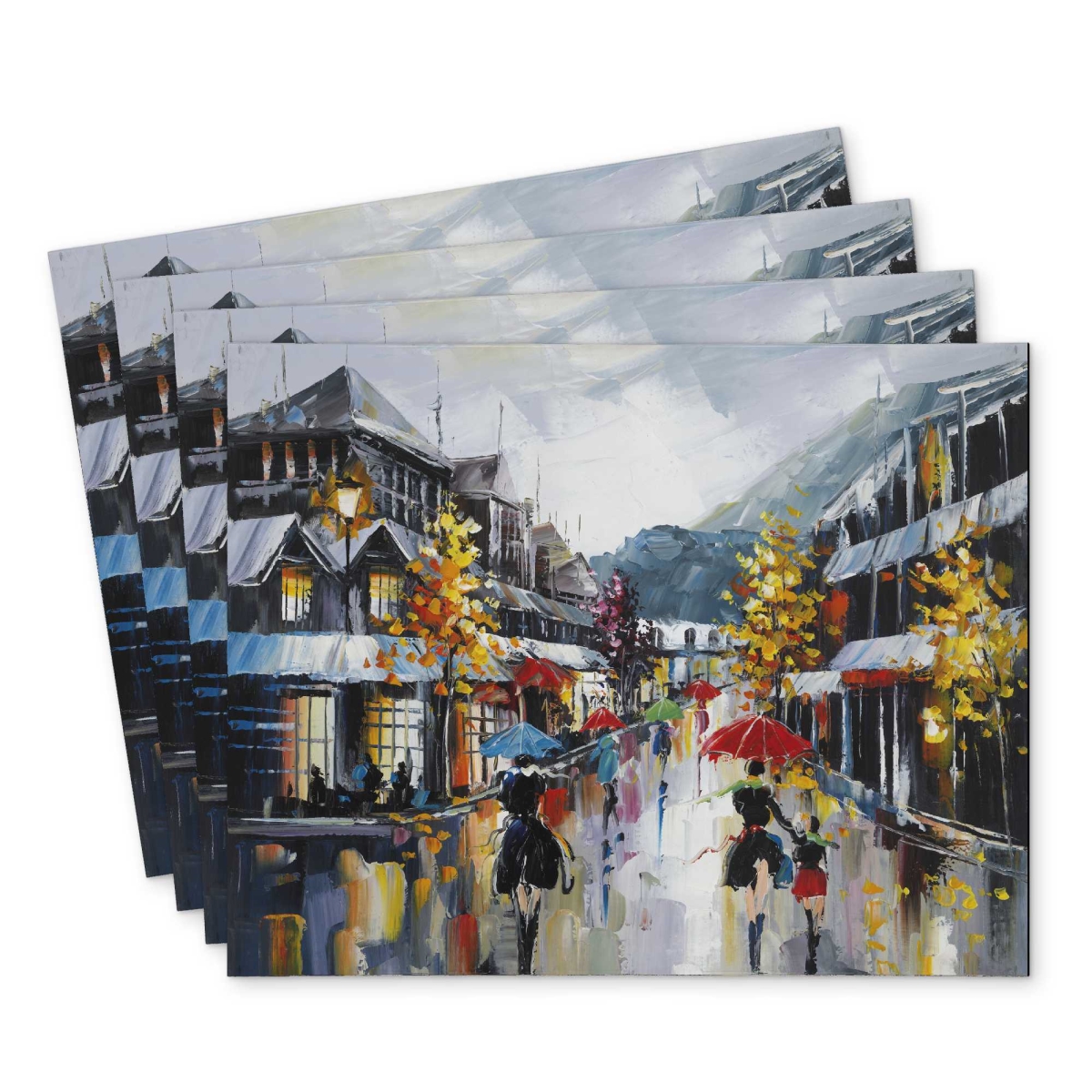 Picture of Begin Home Decor C4PP14180RBL5R 14 x 18 in. Passersby in the Street Polyester Placemat - Fall Home Decor - Set of 4