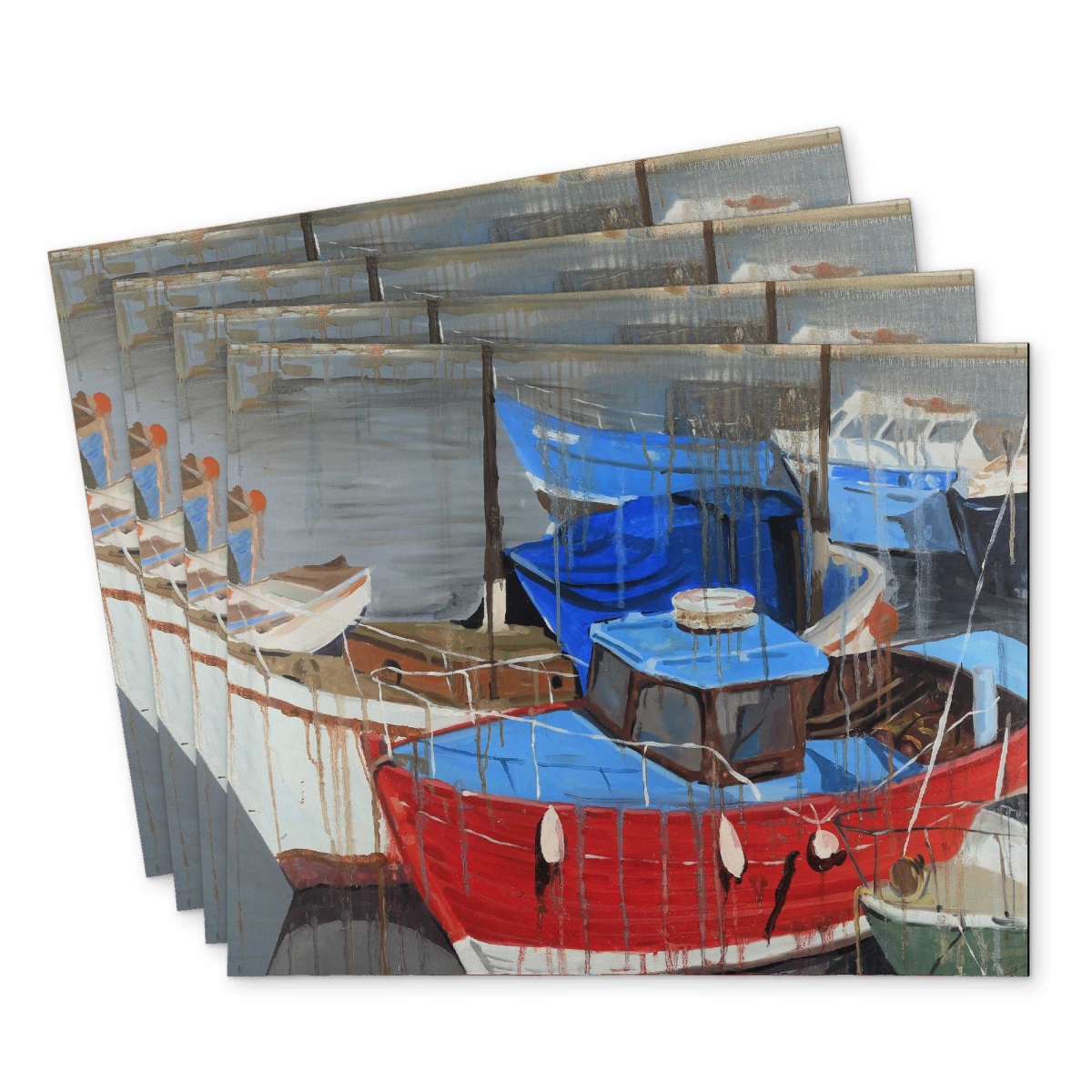 Picture of Begin Home Decor C4PP141820OCTC 14 x 18 in. Rainy Day at the Dock - Polyester Placemat for Home Decor - Set of 4