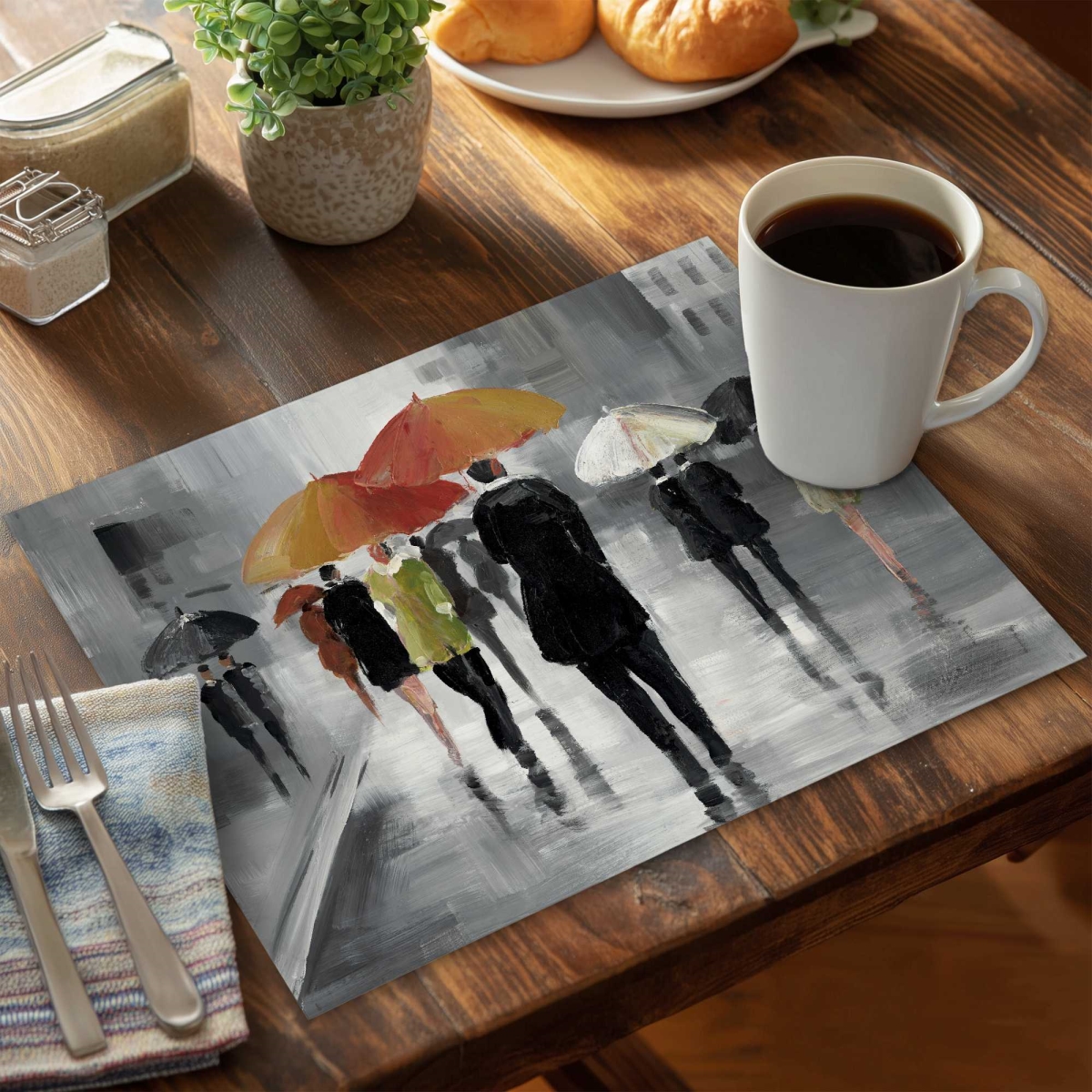 Picture of Begin Home Decor C4PP14182ZEX5M 14 x 18 in. Street Scene with Umbrellas - Polyester Placemat - Home - Set of 4