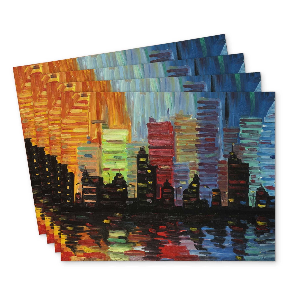 Picture of Begin Home Decor C4PP141850B8YI 14 x 18 in. Colorful Cityscape Polyester Placemat - Stylish - Set of 4