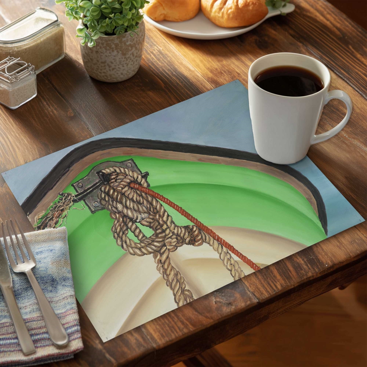 Picture of Begin Home Decor C4PP1418ZND7CG 14 x 18 in. Sailing Rowing Boat Polyester Placemat - Decor Essential - Set of 4
