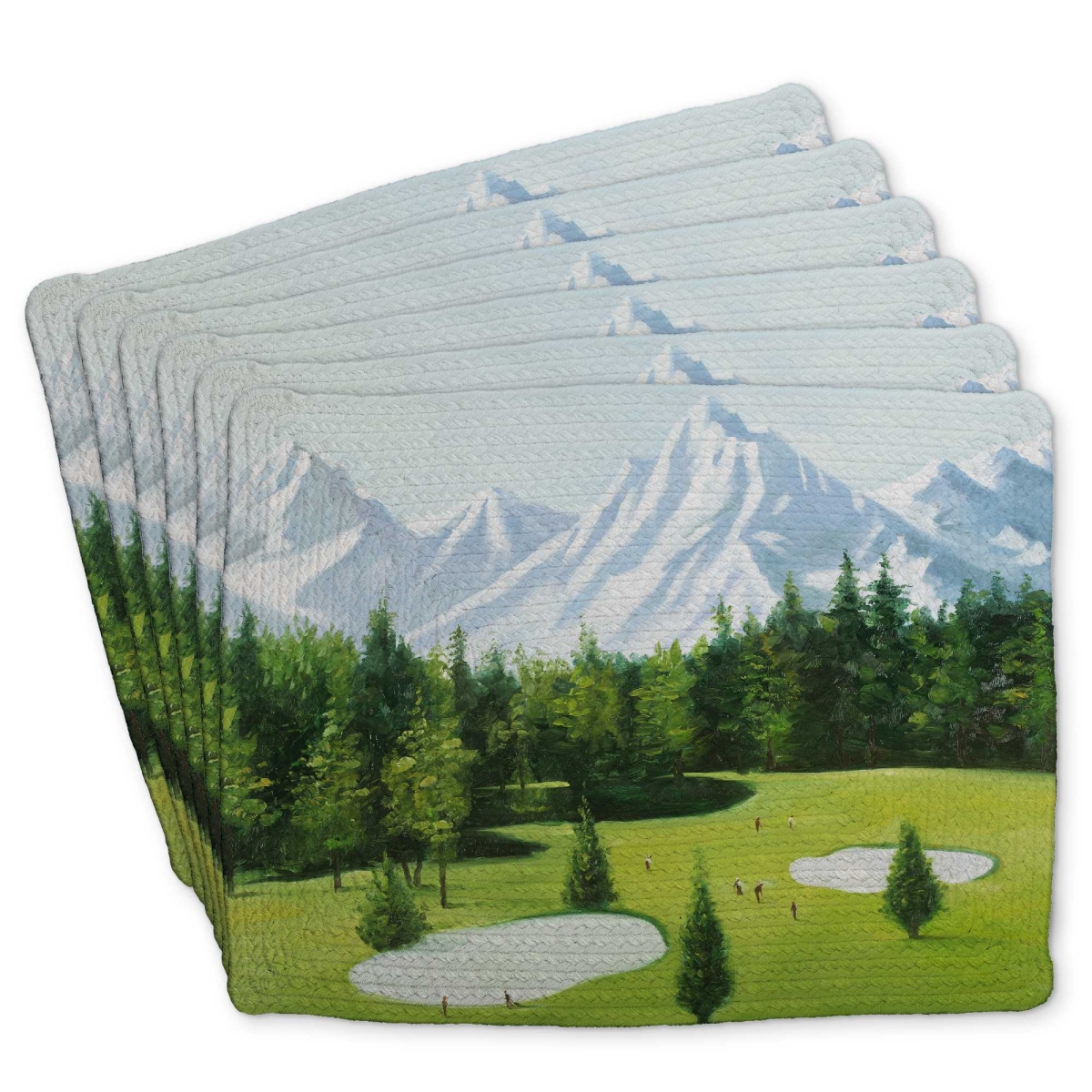 Picture of Begin Home Decor C6BP14185MQ8WQ 14 x 18 in. Golf Course with Mountains View Braided Polyester Placemat - Set of 6