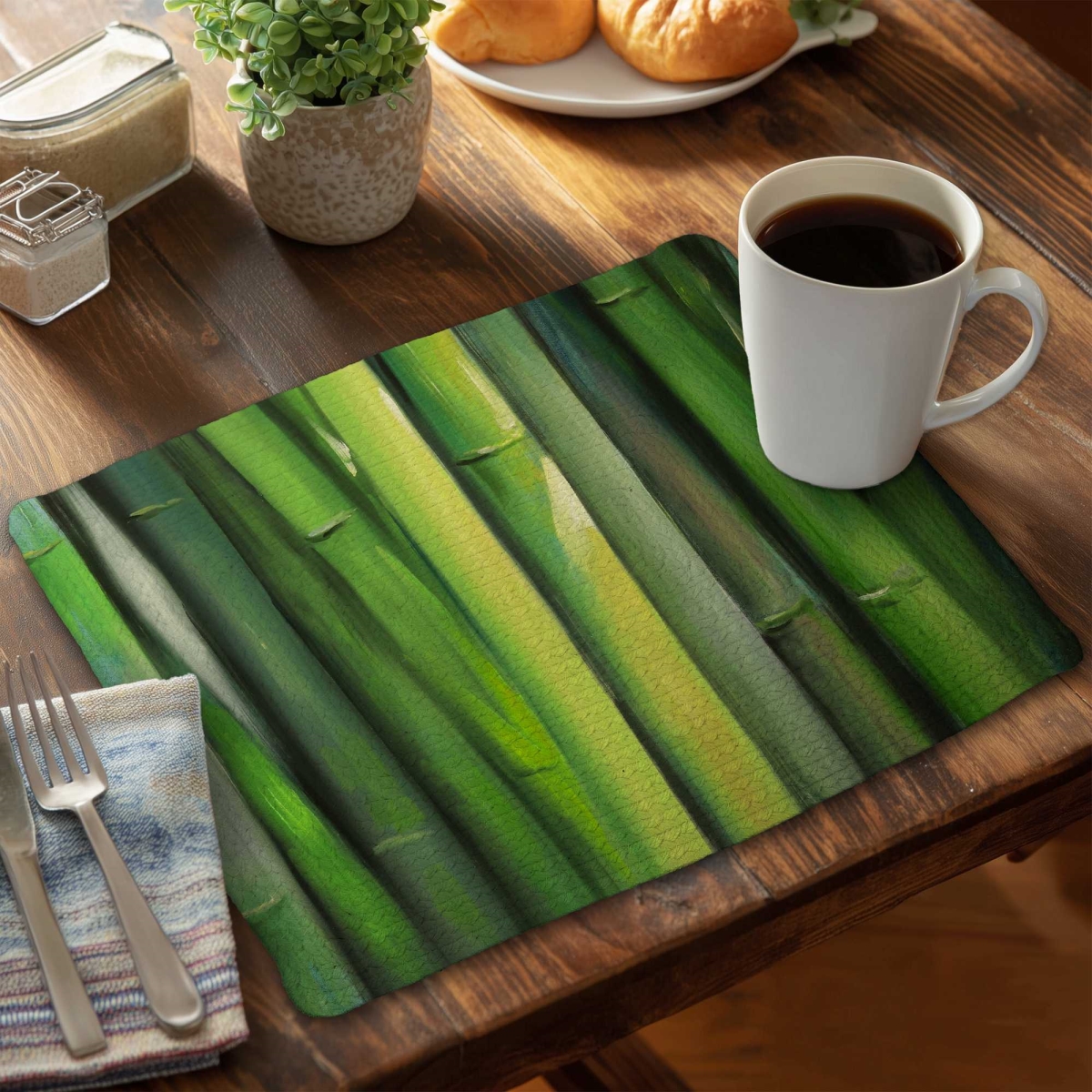Picture of Begin Home Decor C6BP14186ABOG3 14 x 18 in. Bamboo Plant Braided Polyester Placemat - Home Decor Accent - Set of 6