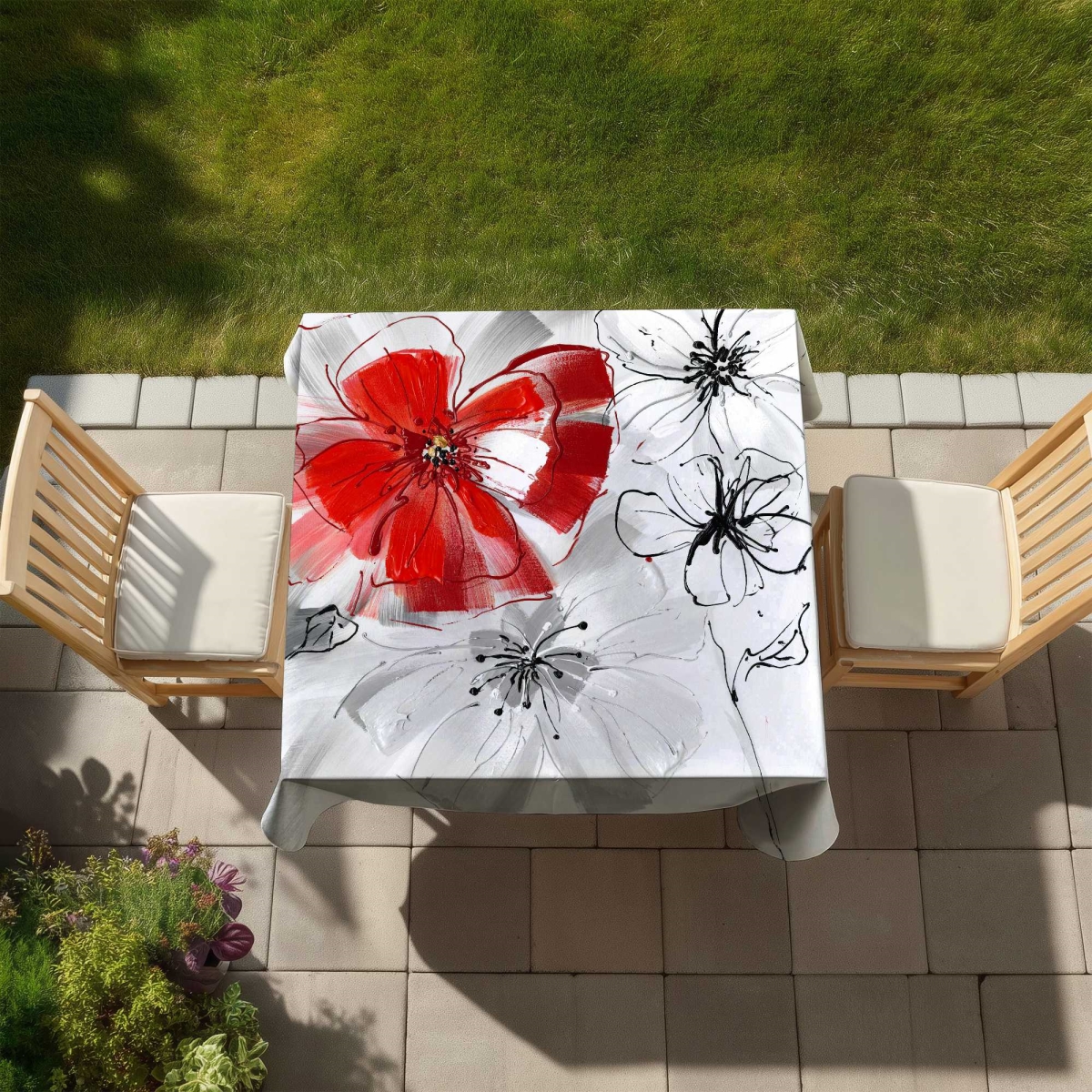 Picture of Begin Home Decor C1TC5858E8R78Y 58 x 58 in. Red & Gray Flowers Tablecloth - Indoor & Outdoor Home Decor