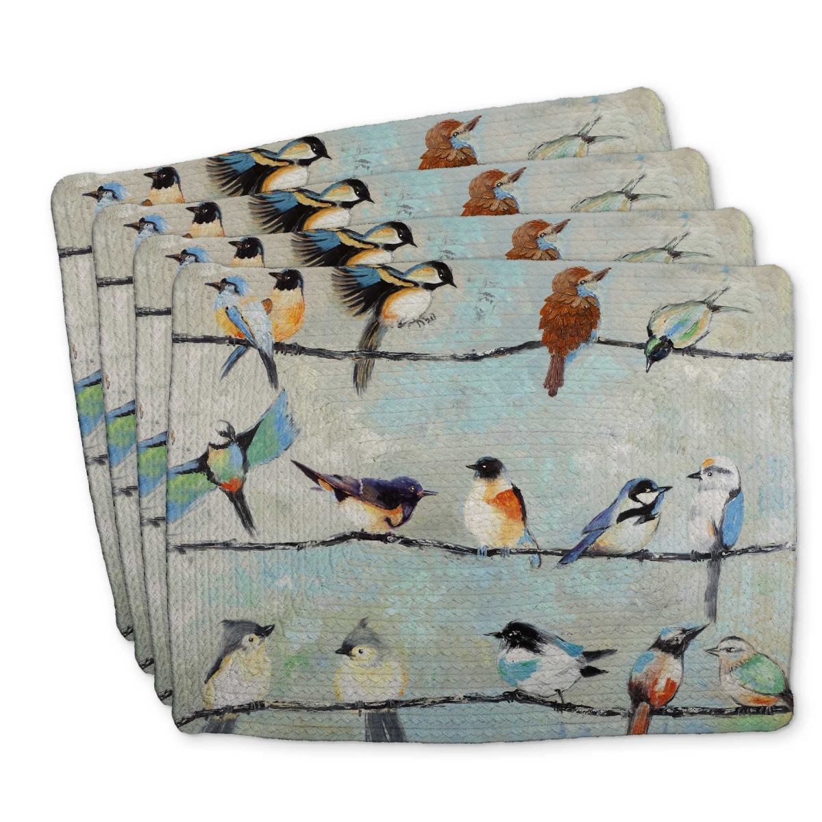 Picture of Begin Home Decor C4BP1418K8TSVF 14 x 18 in. Small Colorful Birds Braided Polyester Placemat - Home Decor - Set of 4
