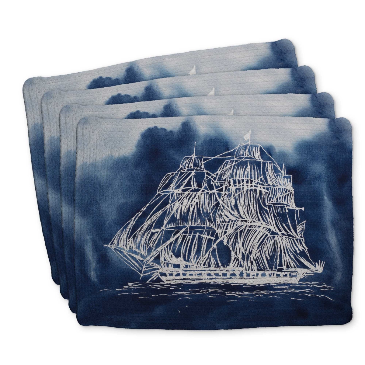 Picture of Begin Home Decor C4BP1418R3MW3H 14 x 18 in. Sailing Ship Illustration Braided Polyester Placemat - Decor - Set of 4