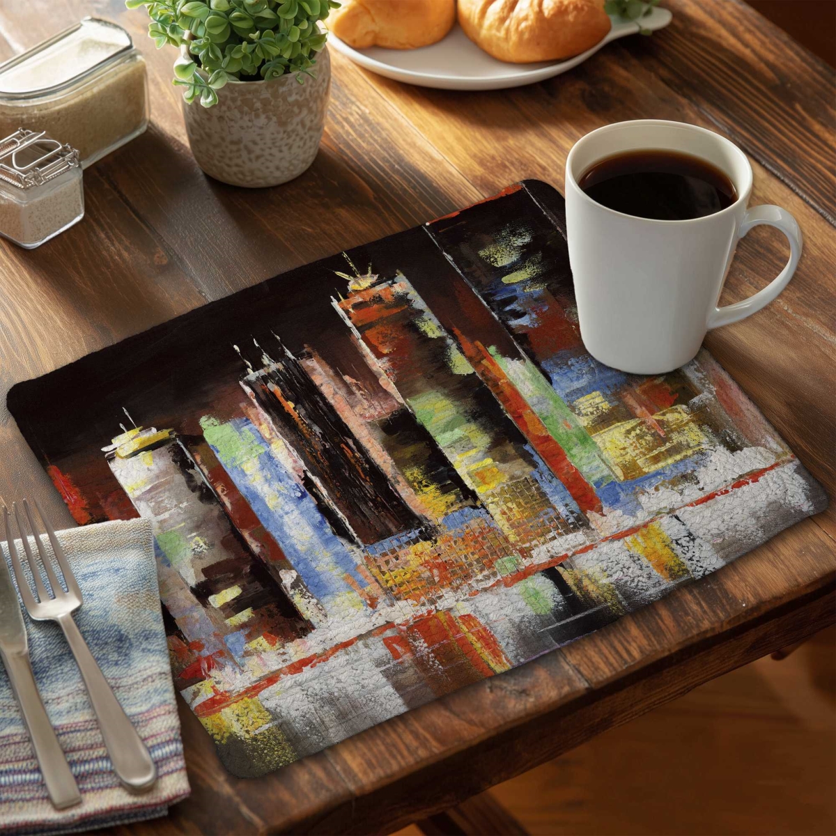 Picture of Begin Home Decor C4BP1418A6II3I 14 x 18 in. Cityscape by Night - Braided Polyester Placemat - Set of 4