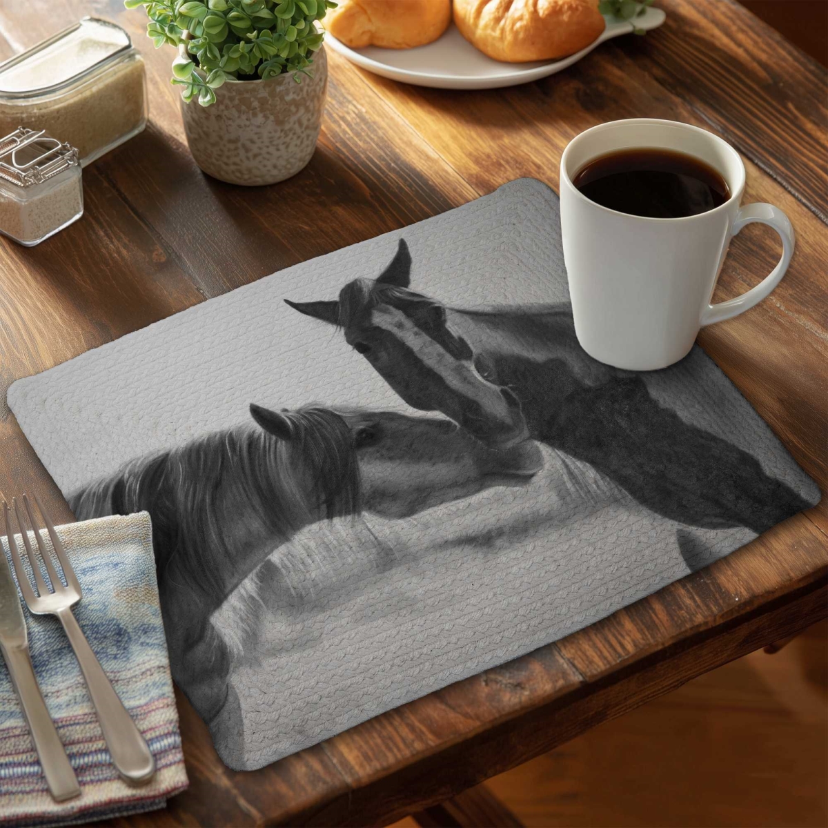 Picture of Begin Home Decor C4BP1418AGNU00 14 x 18 in. Horses Lover Braided Polyester Placemat for Home Decor - Set of 4