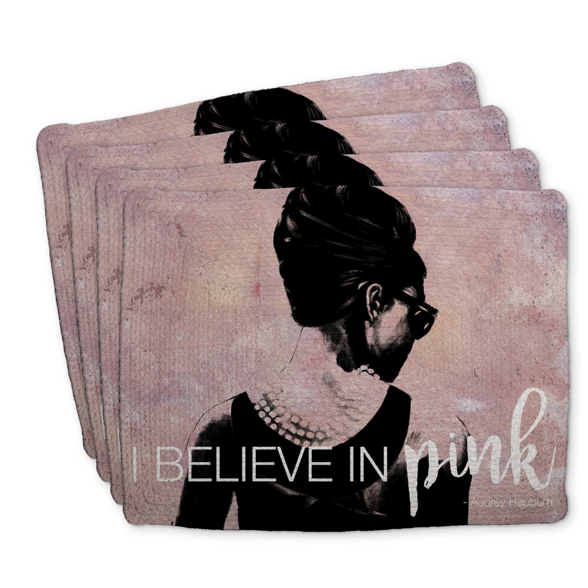 Picture of Begin Home Decor C4BP1418N71YL7 14 x 18 in. I Believe in Pink Braided Polyester Placemat - Home Decor - Set of 4
