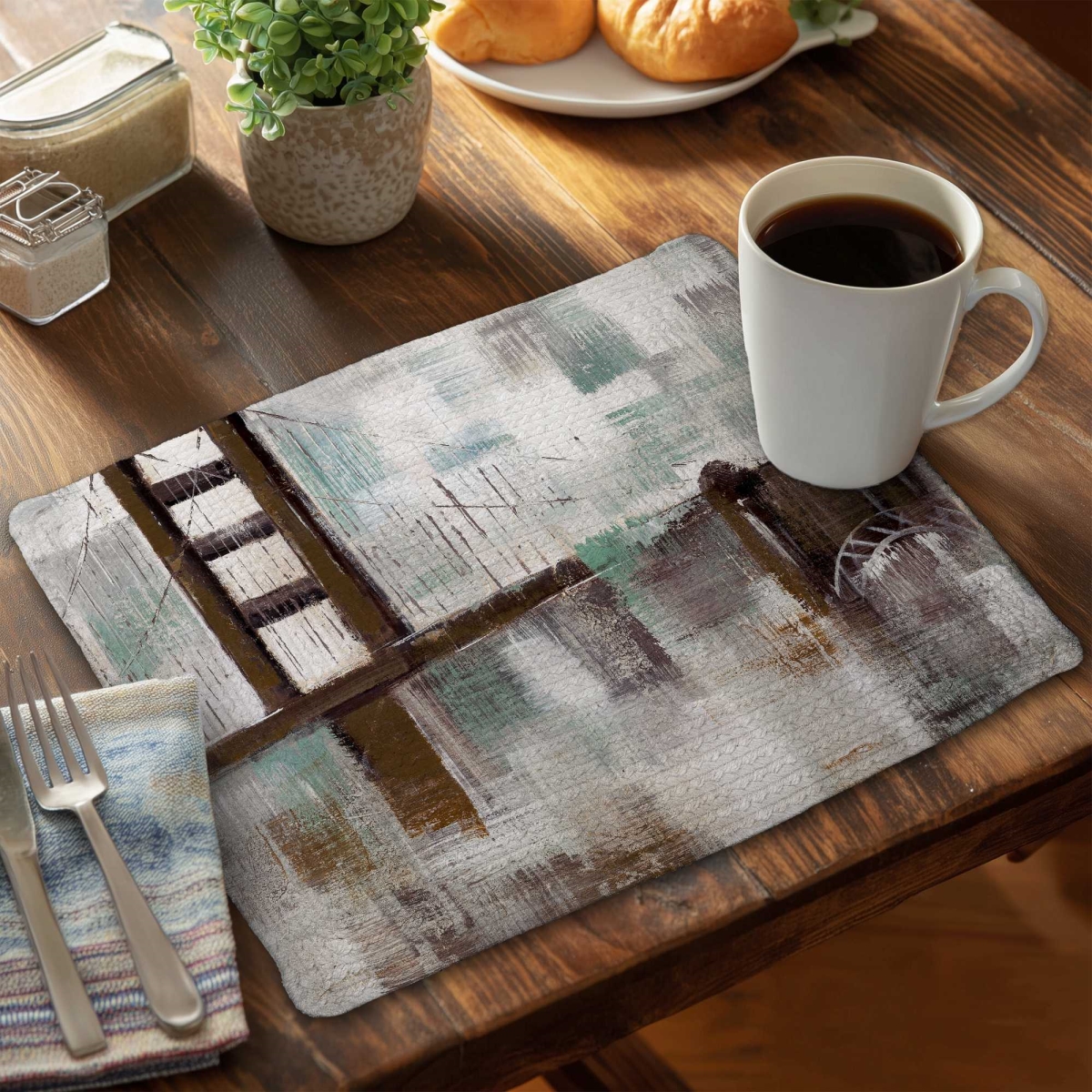 Picture of Begin Home Decor C4BP1418P8V1SP 14 x 18 in. Abstract Golden Gate Braided Polyester Placemat - Home Decor - Set of 4
