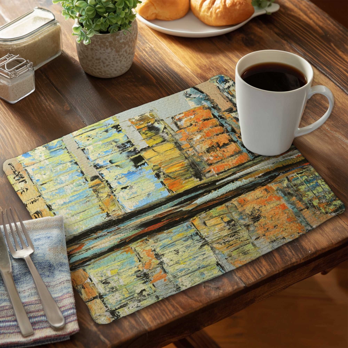 Picture of Begin Home Decor C4BP1418QCHZTI 14 x 18 in. Reflections of a Colorful City - Braided Polyester Placemat - Set of 4