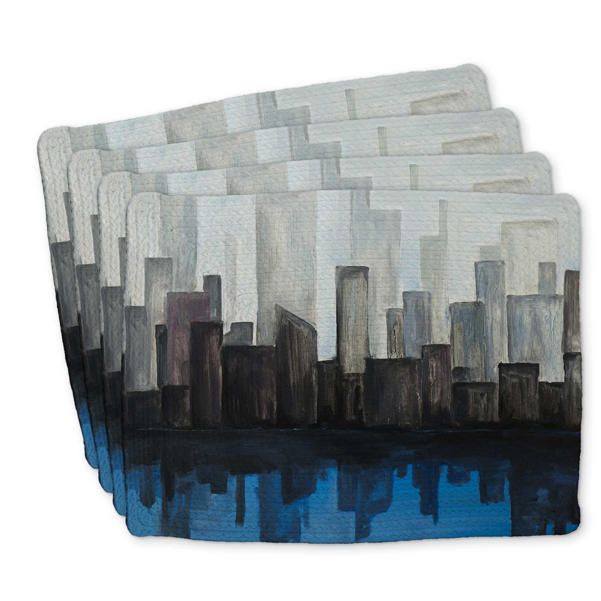 Picture of Begin Home Decor C4BP1418WCEBQO 14 x 18 in. View of a Blue City Braided Polyester Placemat - Home Decor - Set of 4