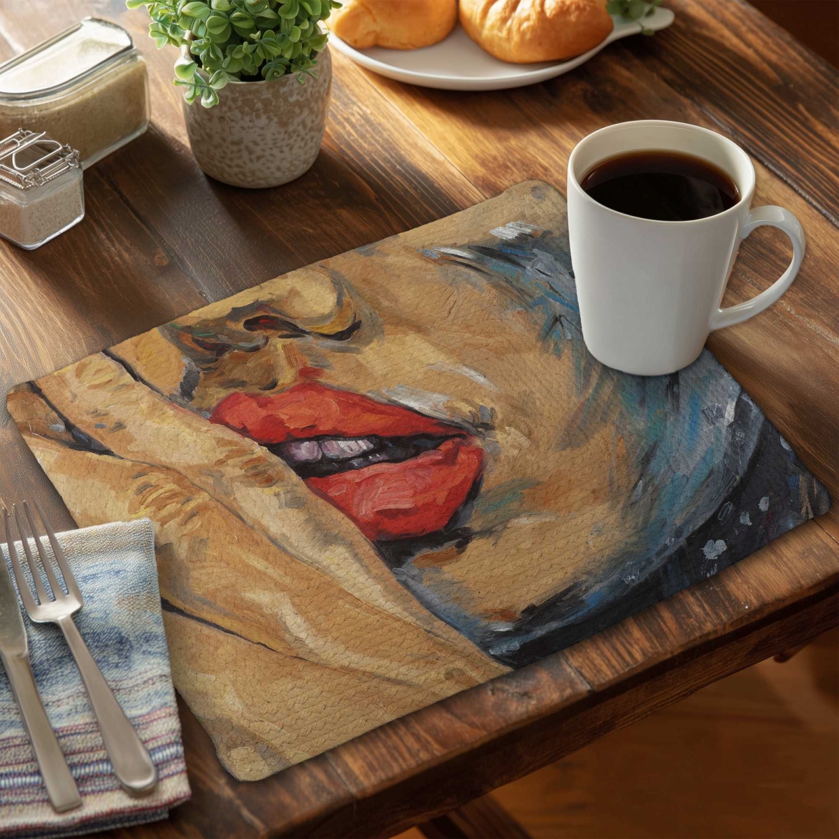 Picture of Begin Home Decor C4BP1418XRD8CJ 14 x 18 in. Shushing Lips Closeup - Braided Polyester Placemat for Decor - Set of 4