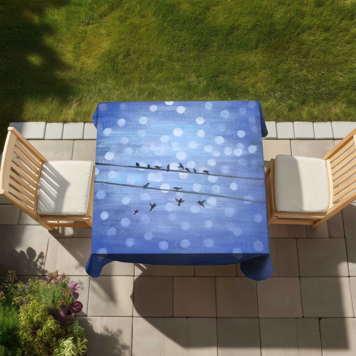Picture of Begin Home Decor C1TC58583EFSNC 58 x 58 in. Birds on Glittering Blue Sky Tablecloth - Indoor & Outdoor