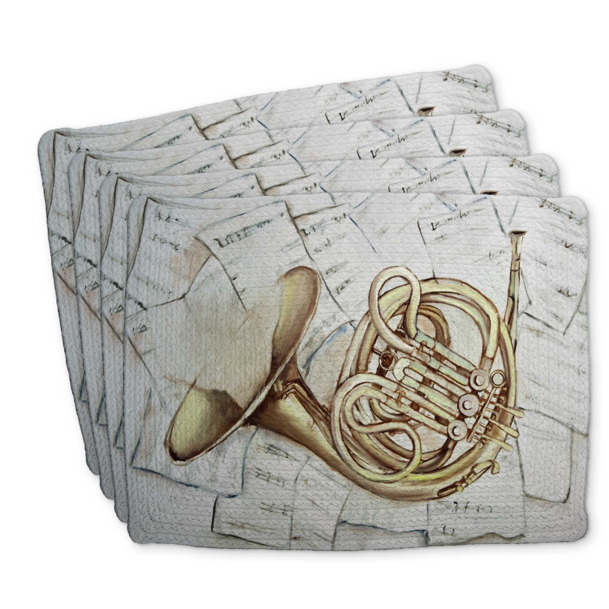 Picture of Begin Home Decor C4BP1418CWWJ9V 14 x 18 in. Horn on Music Sheet Braided Polyester Placemat - Home Decor - Set of 4