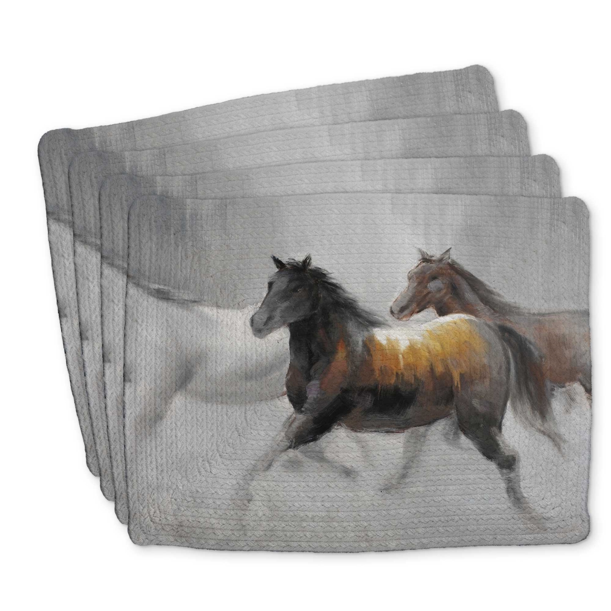 Picture of Begin Home Decor C4BP1418DZYLHV 14 x 18 in. Herd of Wild Horses Braided Polyester Placemat - Home Decor - Set of 4