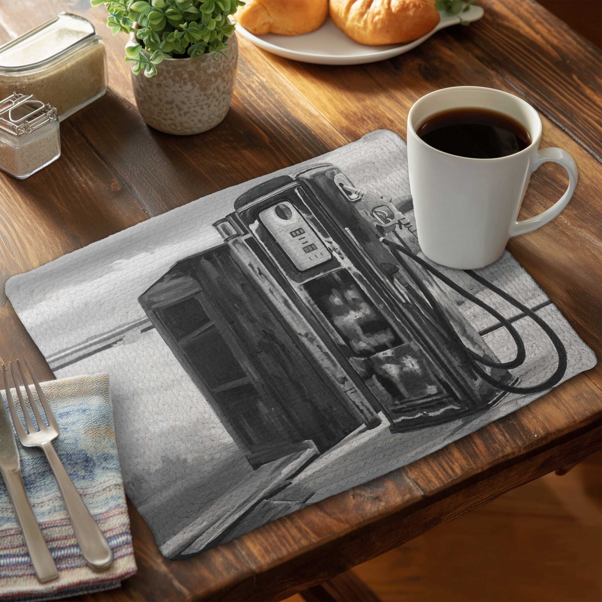 Picture of Begin Home Decor C4BP1418GYFZYW 14 x 18 in. Old Gas Pump Braided Polyester Placemat - Home Decor Accent - Set of 4