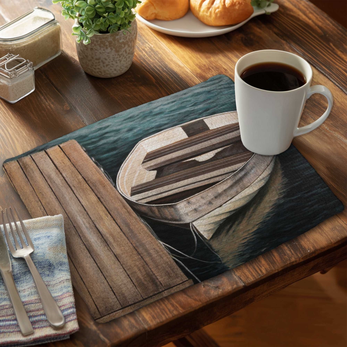 Picture of Begin Home Decor C4BP1418I9R3RP 14 x 18 in. Rowboats Braided Polyester Placemats - Stylish - Set of 4
