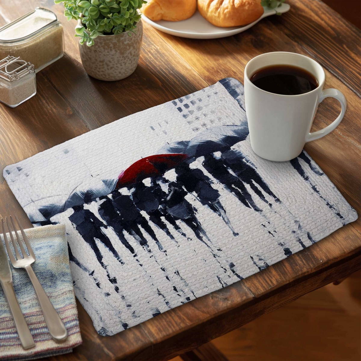 Picture of Begin Home Decor C4BP14181JHMAS 14 x 18 in. Silhouettes Walking in the Rain - Braided Polyester Placemat - Set of 4