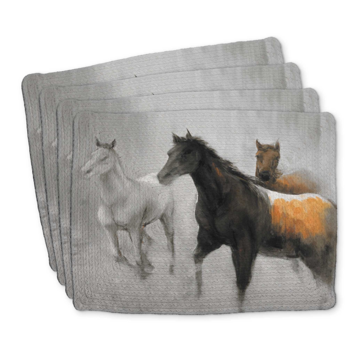 Picture of Begin Home Decor C4BP141832XFPU 14 x 18 in. Abstract Herd of Horses Braided Polyester Placemat - Decor - Set of 4