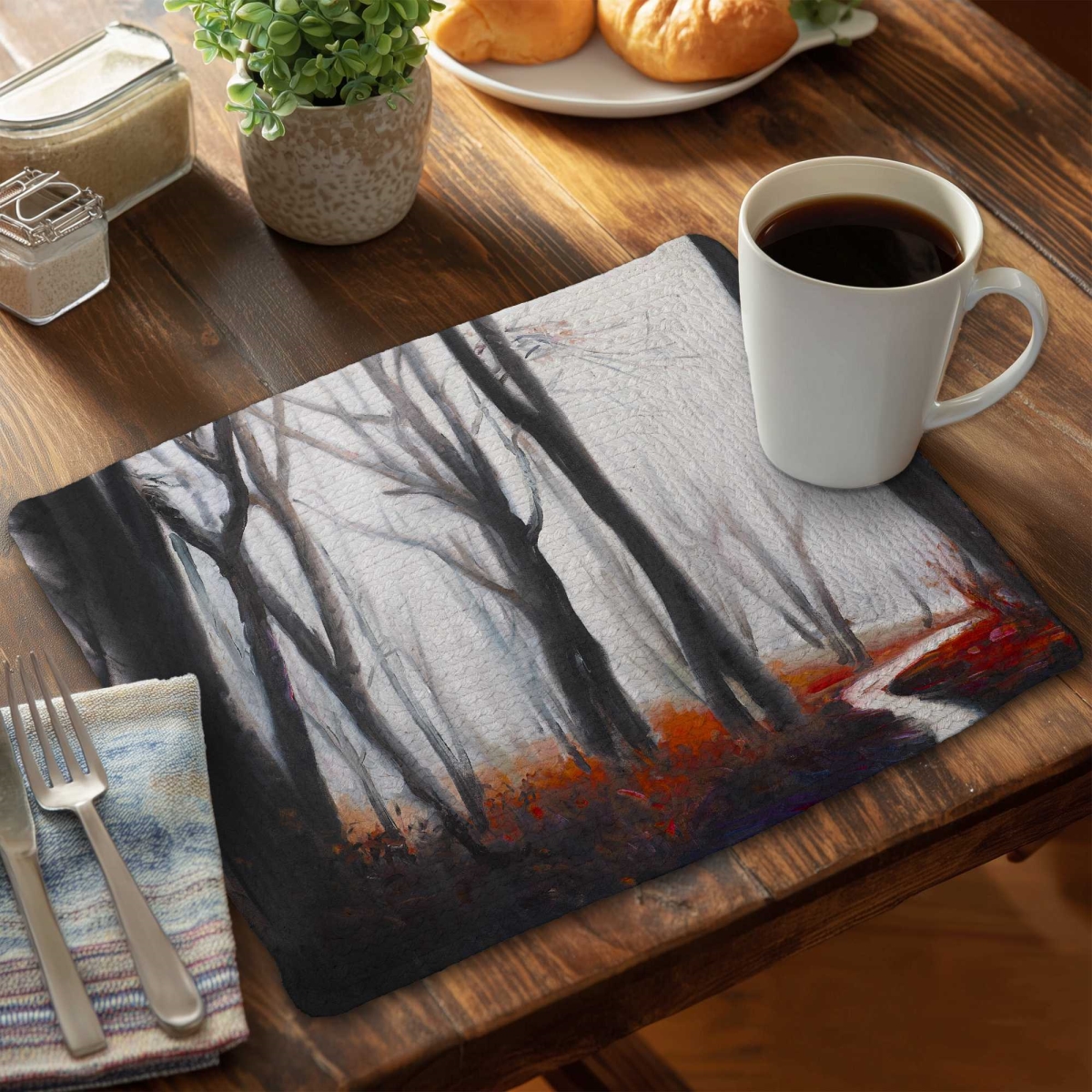 Picture of Begin Home Decor C4BP14184687NH 14 x 18 in. Mysterious Forest with Stream - Braided Polyester Placemat - Set of 4