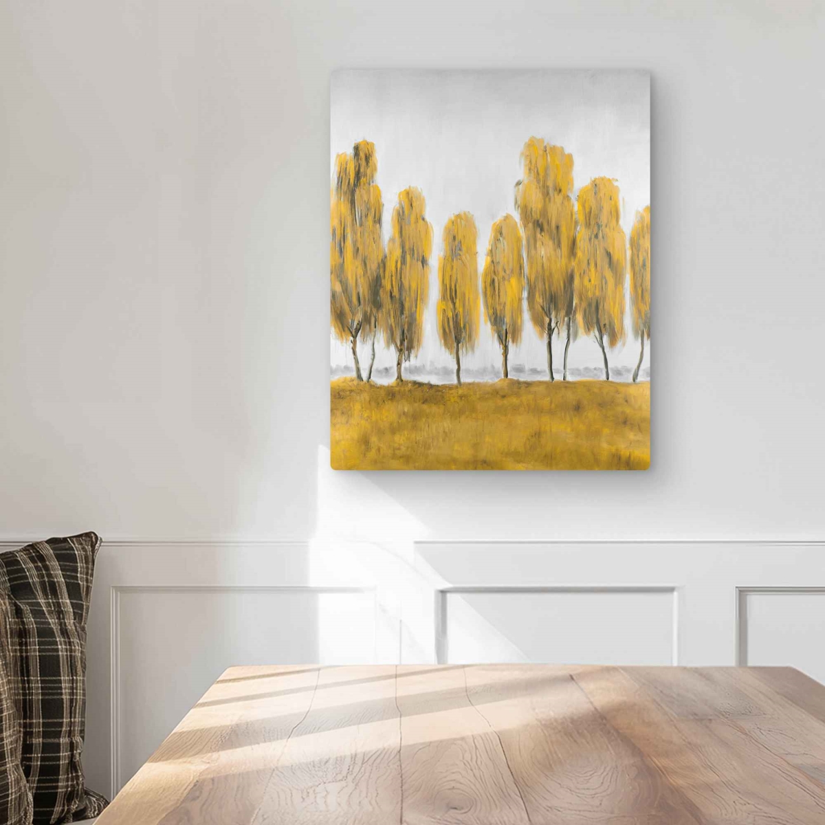 C1MP1620JPOQL3 16 x 20 in. Seven Abstract Yellow Trees Wall Art - Gray Landscapes Metal Print