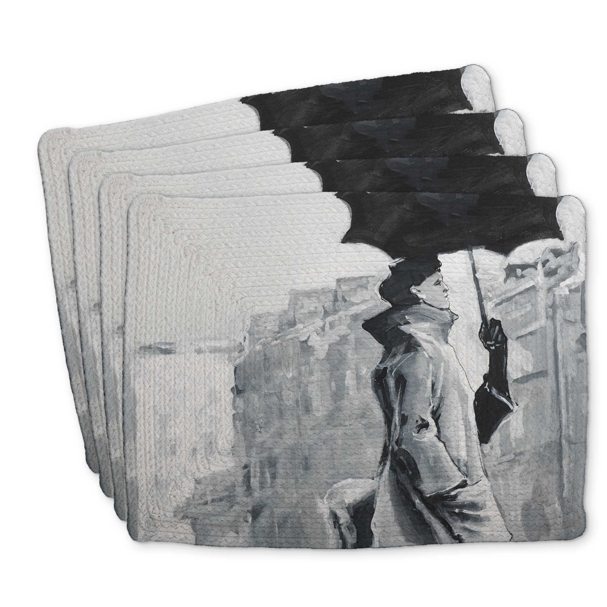 Picture of Begin Home Decor C4BP14189WB485 14 x 18 in. Woman in the Rain - Braided Polyester Placemat - Set of 4
