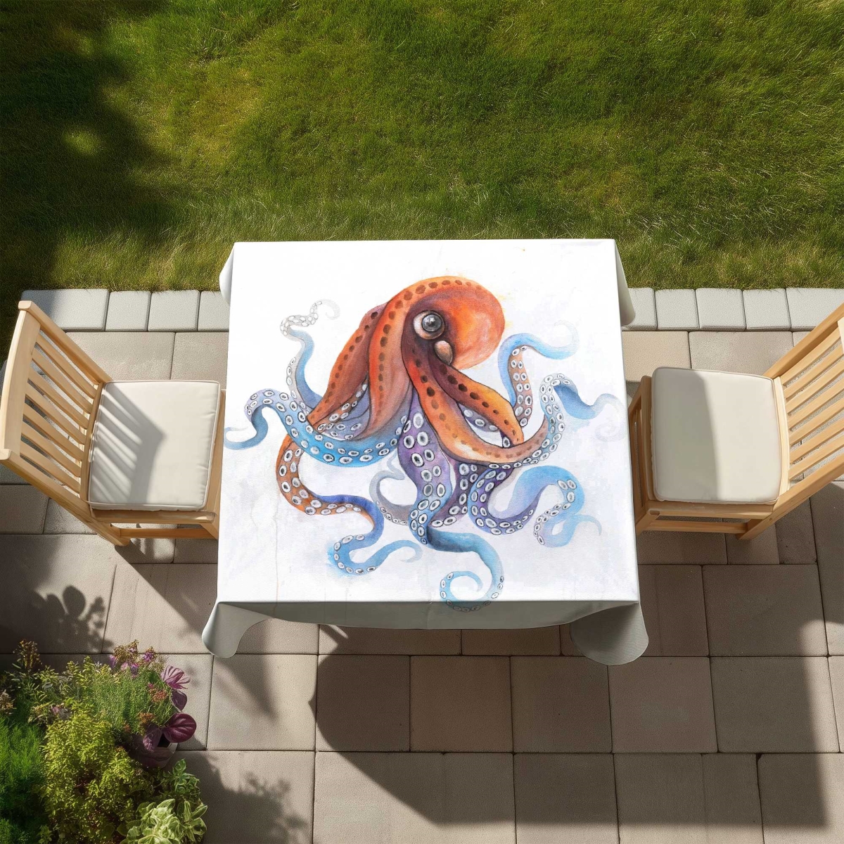 Picture of Begin Home Decor C1TC5858MOLP34 58 x 58 in. Funny Colorful Octopus Tablecloth - Aquatic Home Decor