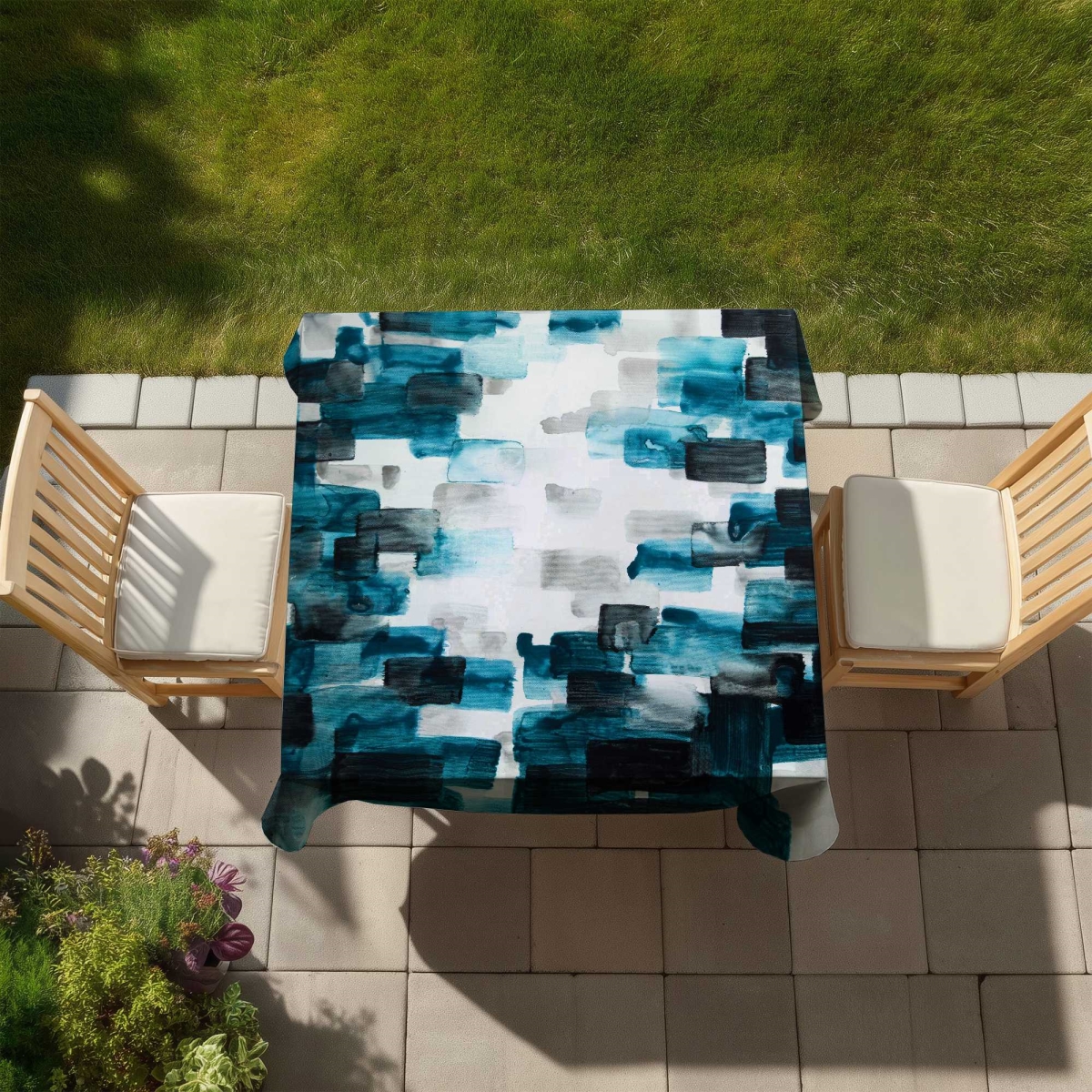 Picture of Begin Home Decor C1TC5858NHJIFW 58 x 58 in. Turquoise & Gray Square - Office Blue Tablecloth