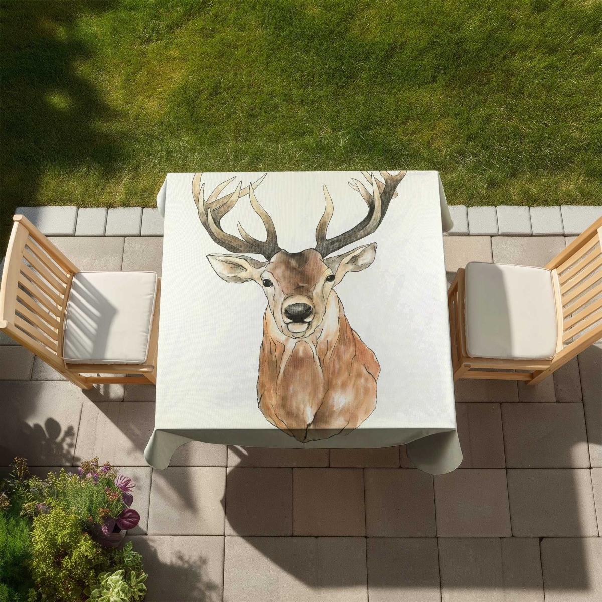 Picture of Begin Home Decor C1TC5858NU31DR 58 x 58 in. Front Deer Portrait - Brown Tablecloth for Bedroom Decor