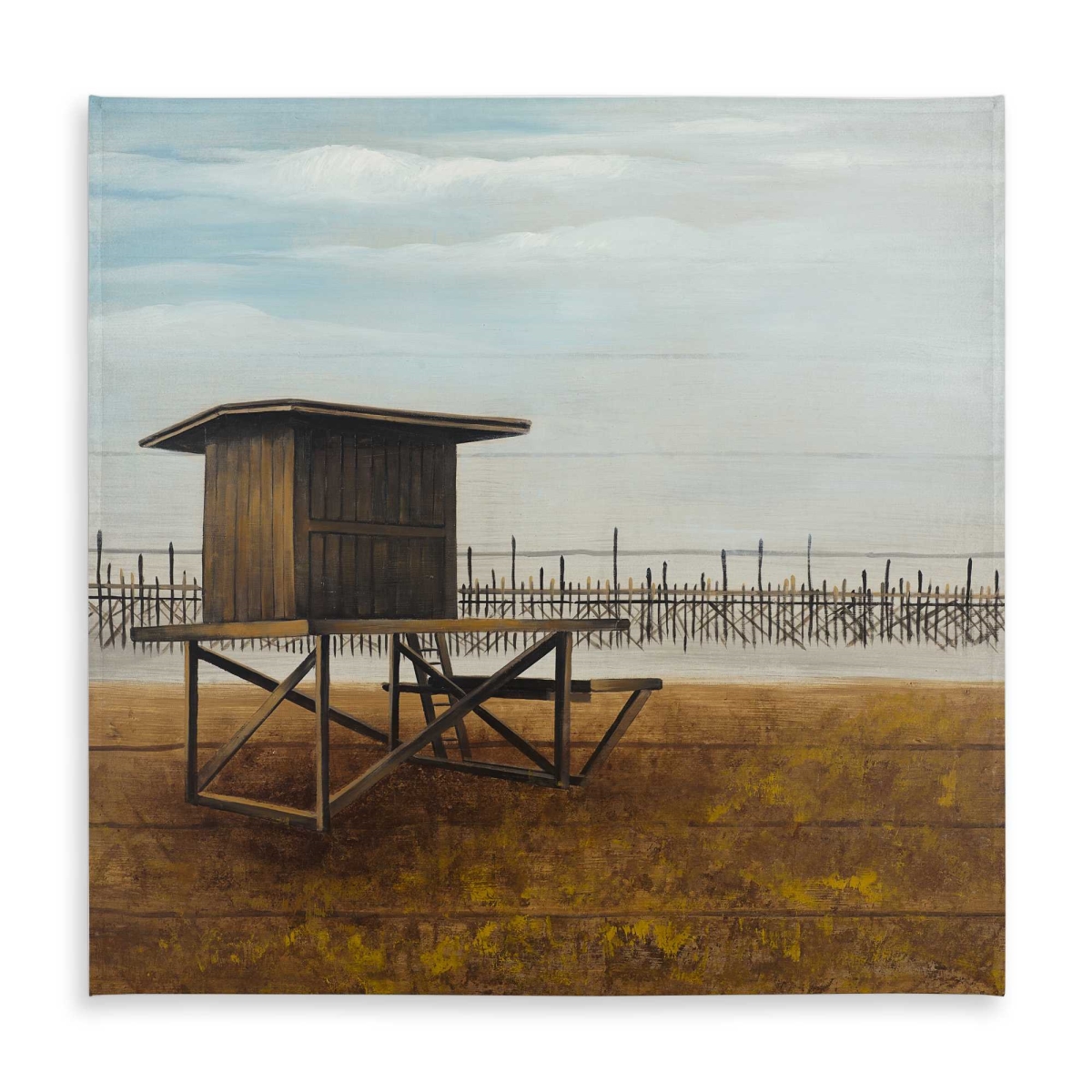 Picture of Begin Home Decor C1TC5858NYHF26 58 x 58 in. Port Beach Lifeguard Tower Tablecloth - Indoor & Outdoor