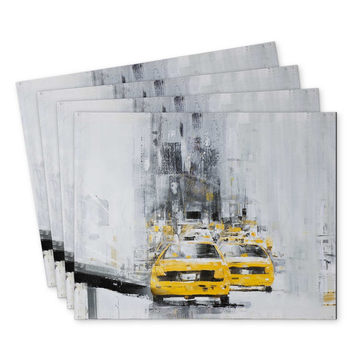 Picture of Begin Home Decor C4PP141884YOUW 14 x 18 in. Yellow Brooklyn Bridge with Taxis Polyester Placemat - Decor - Set of 4