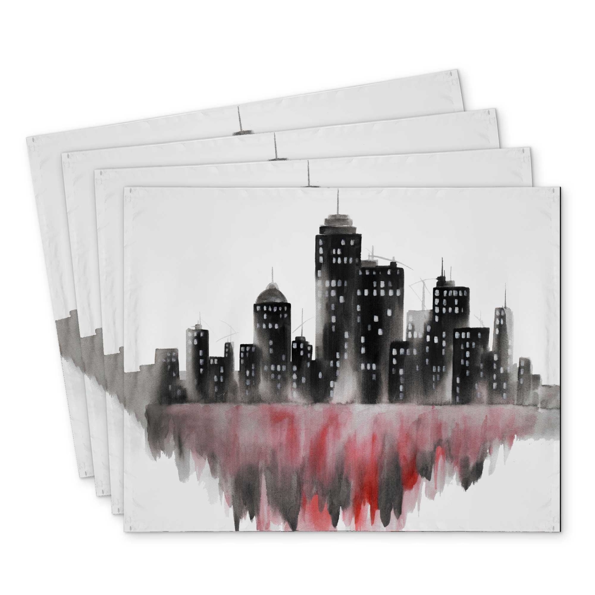Picture of Begin Home Decor C4PP1418GR0ZEW 14 x 18 in. Red Watercolor Cityscape Polyester Placemat - Home Decor - Set of 4