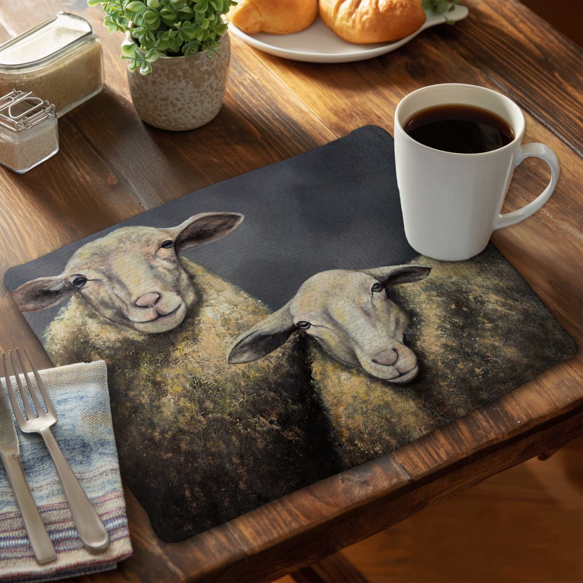 Picture of Begin Home Decor C4BP14183MFIZ3 14 x 18 in. Two Sheeps Braided Polyester Placemat - Stylish Home Decor - Set of 4
