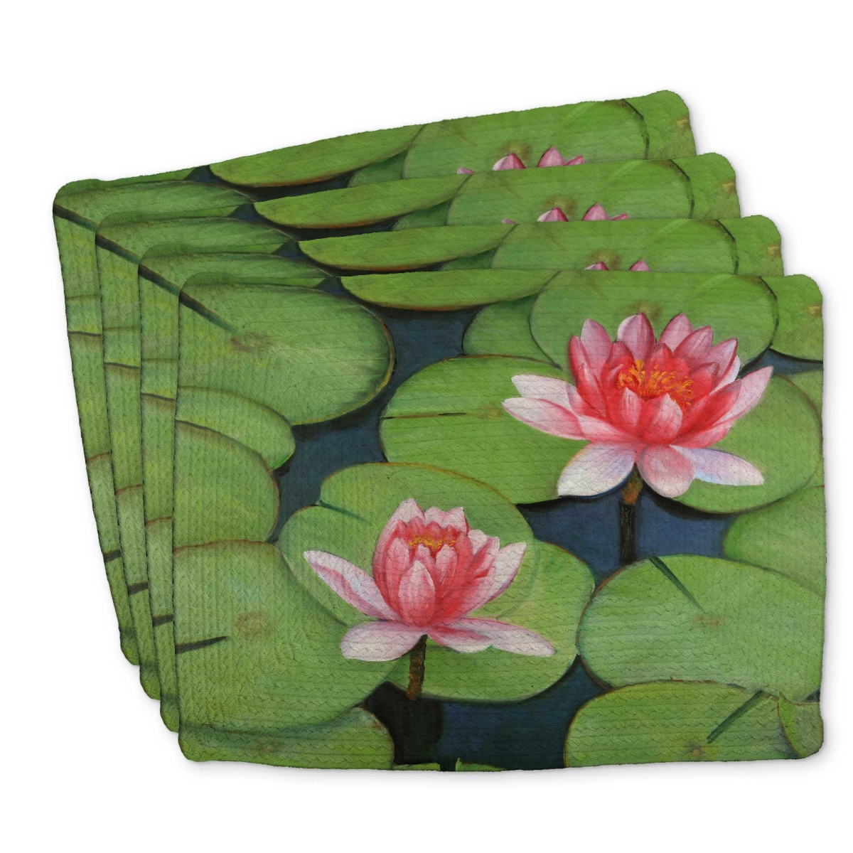 Picture of Begin Home Decor C4BP14186ABU9I 14 x 18 in. Lotus Flowers in A Swamp Braided Polyester Placemat - Decor - Set of 4