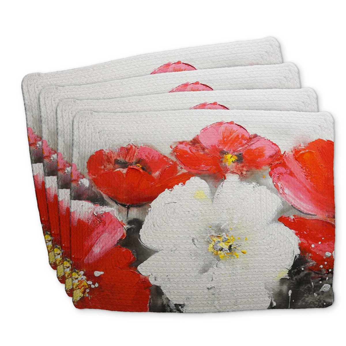 Picture of Begin Home Decor C4BP14186PM7X0 14 x 18 in. Red & White Flowers Field Braided Polyester Placemat - Set of 4
