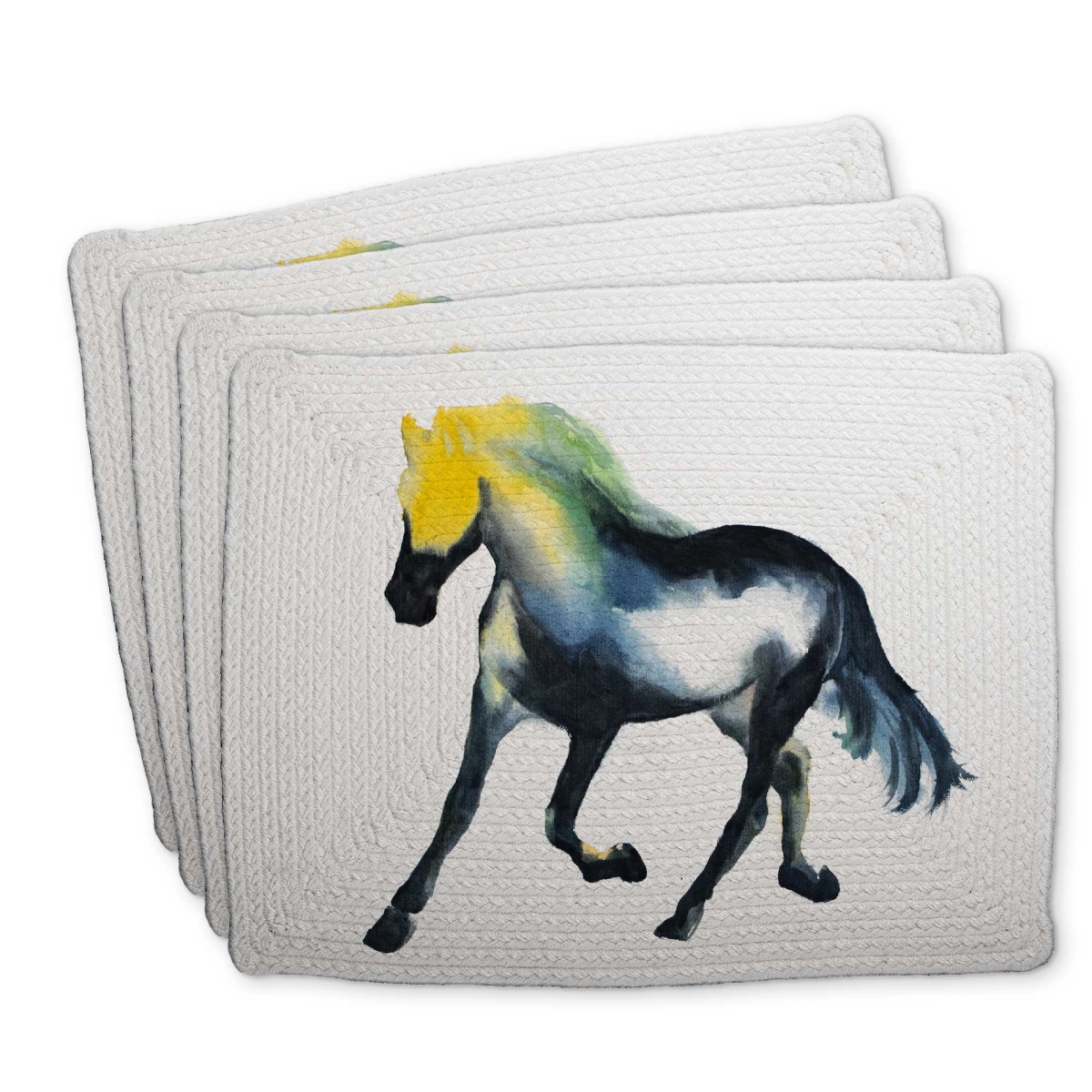 Picture of Begin Home Decor C4BP141878PIHX 14 x 18 in. Galloping Horse Braided Polyester Placemat - Home Decor - Set of 4