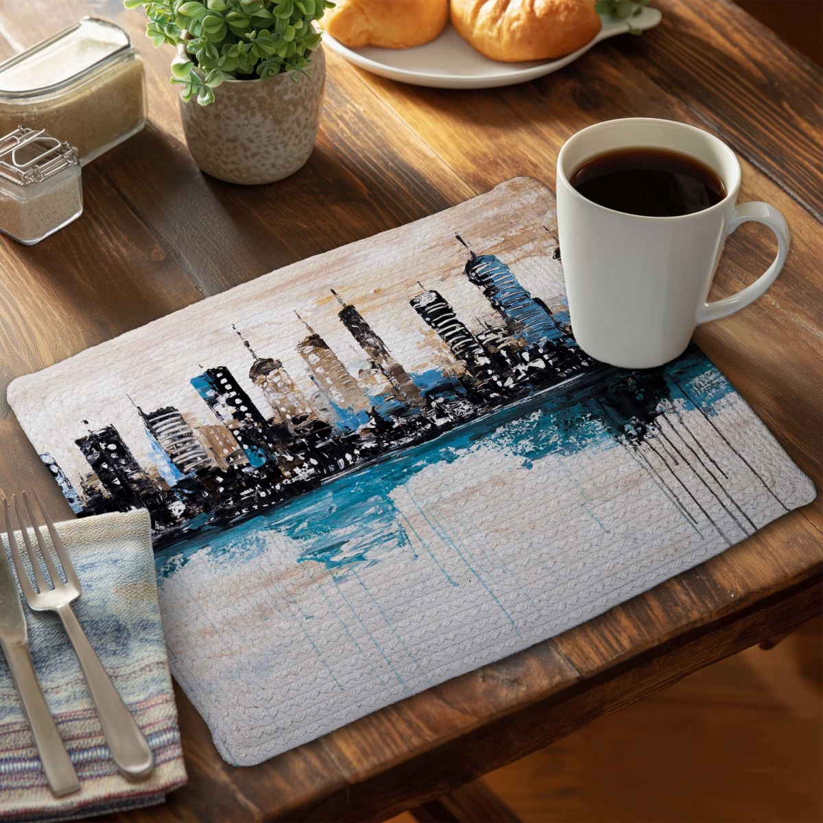 Picture of Begin Home Decor C4BP1418T9F9TS 14 x 18 in. Buildings on the Horizon - Braided Polyester Placemat - Set of 4