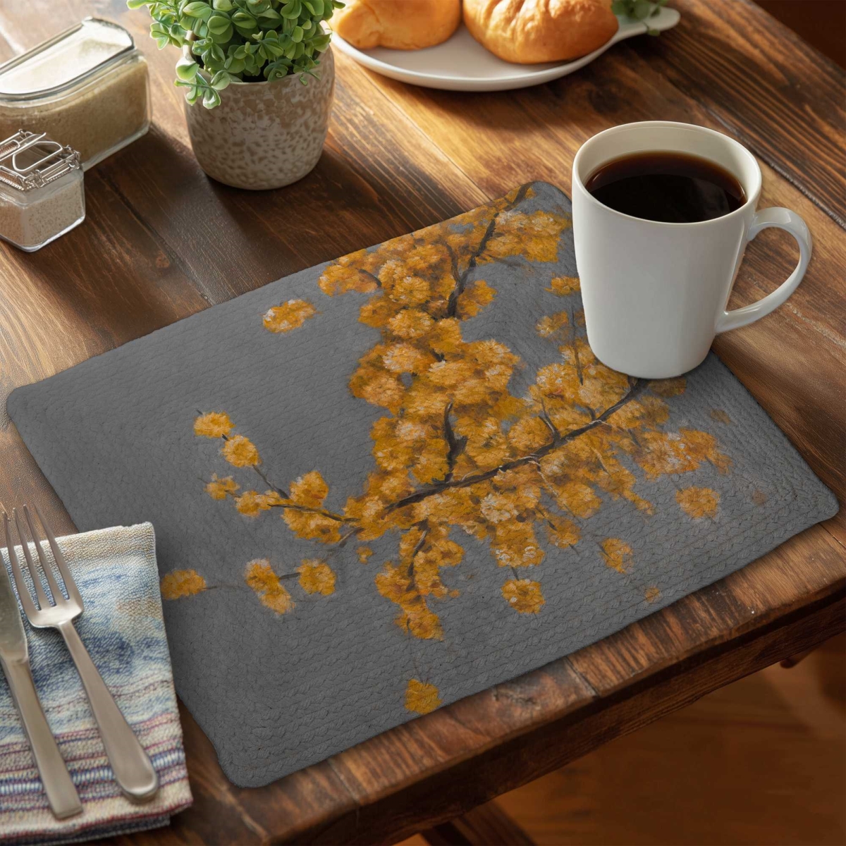 Picture of Begin Home Decor C4BP1418TGQCRV 14 x 18 in. Golden Wattle Plant with Pugg Ball Flowers - Decor Placemat - Set of 4