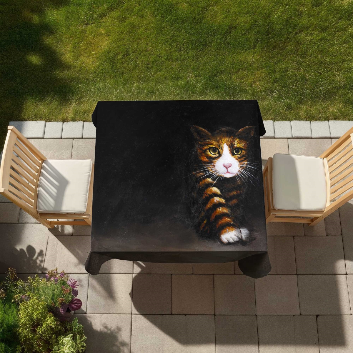Picture of Begin Home Decor C1TC5858EPKH5T 58 x 58 in. Discreet Cat Black Modern Tablecloth for Indoor & Outdoor