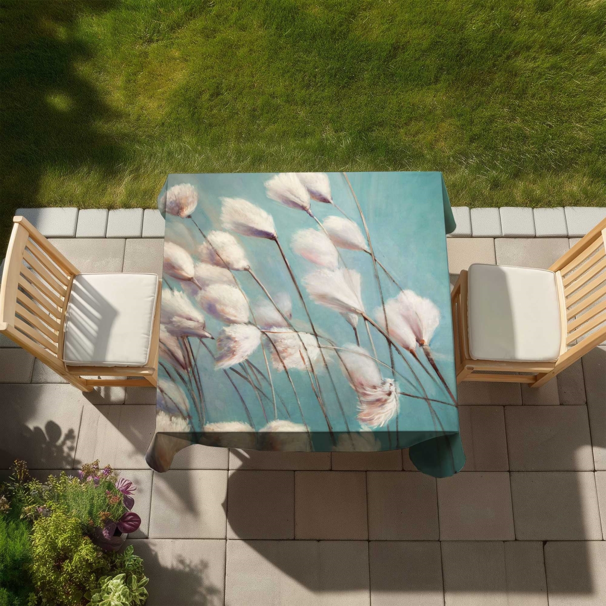 Picture of Begin Home Decor C1TC5858F0LGUJ 58 x 58 in. Cotton Grass Flowers in the Wind Tablecloth - Botanical