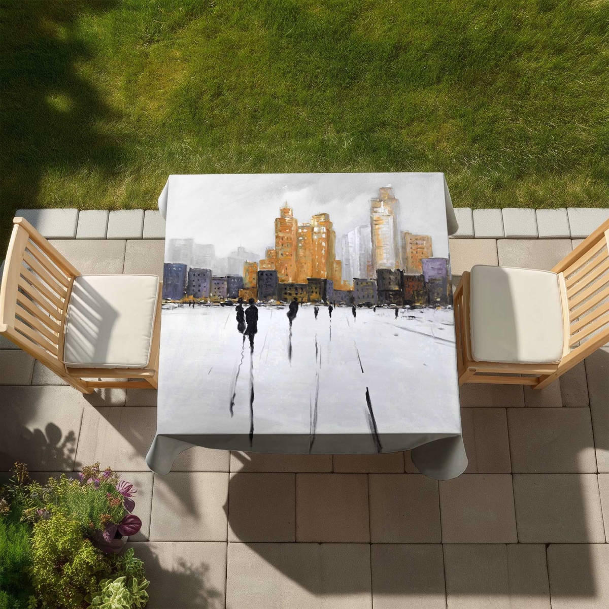 Picture of Begin Home Decor C1TC5858JX50CN 58 x 58 in. Silhouettes Walking Towards The City Tablecloth - Home Decor