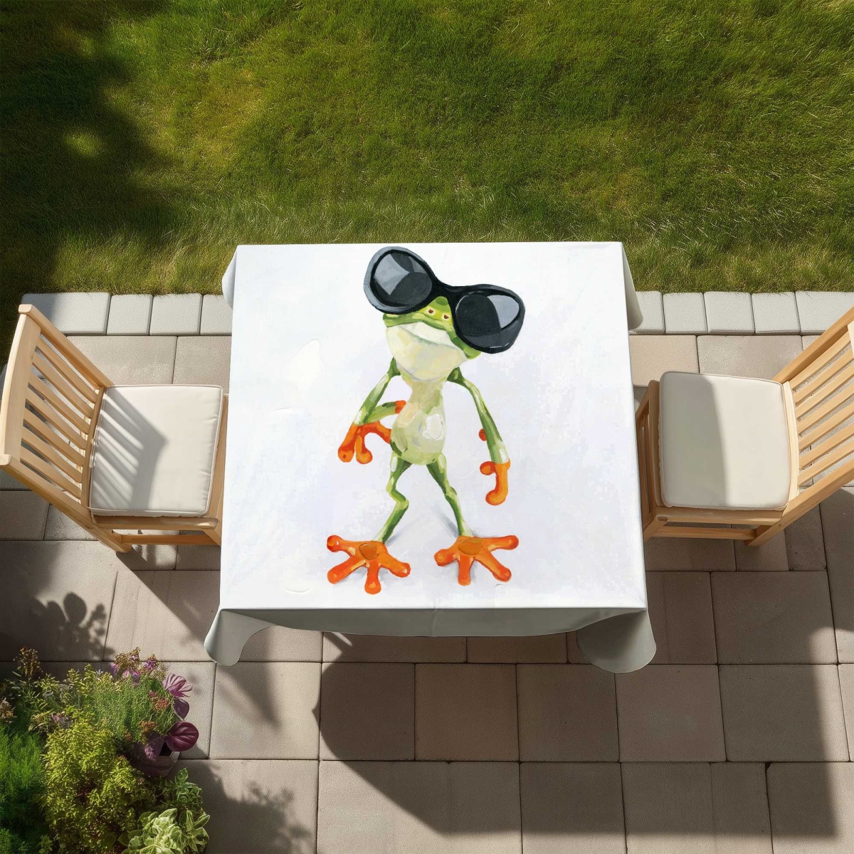 Picture of Begin Home Decor C1TC5858KZJETE 58 x 58 in. Funny Frog with Sunglasses - Animals Bedroom Tablecloth