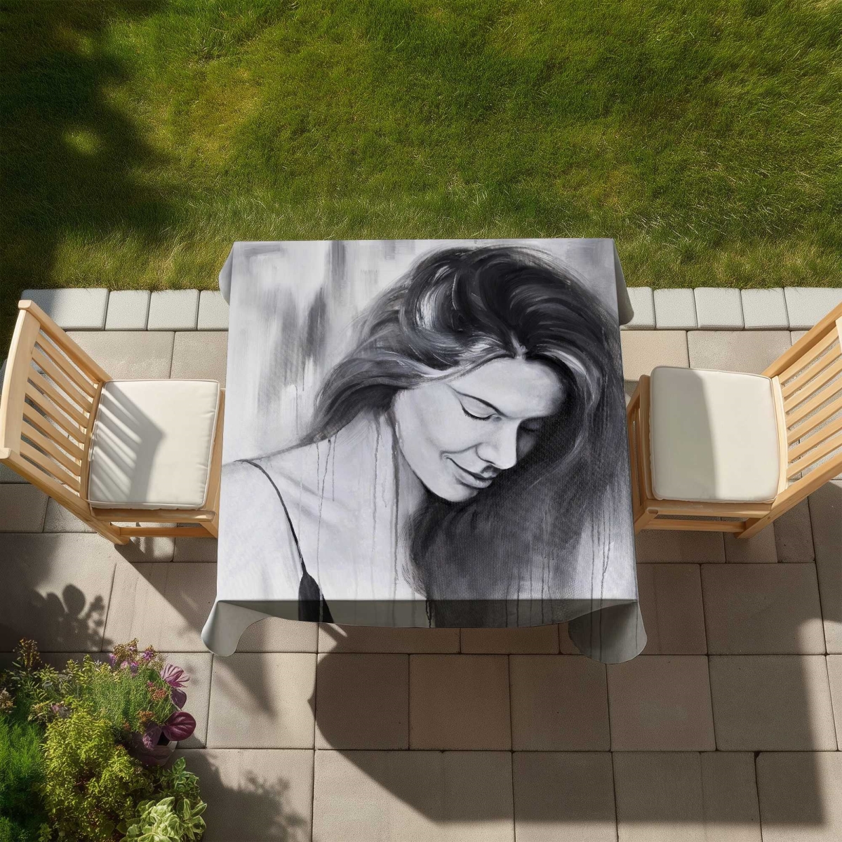 Picture of Begin Home Decor C1TC5858OABS2U 58 x 58 in. Smiling Woman Portrait Tablecloth - Indoor & Outdoor Decor